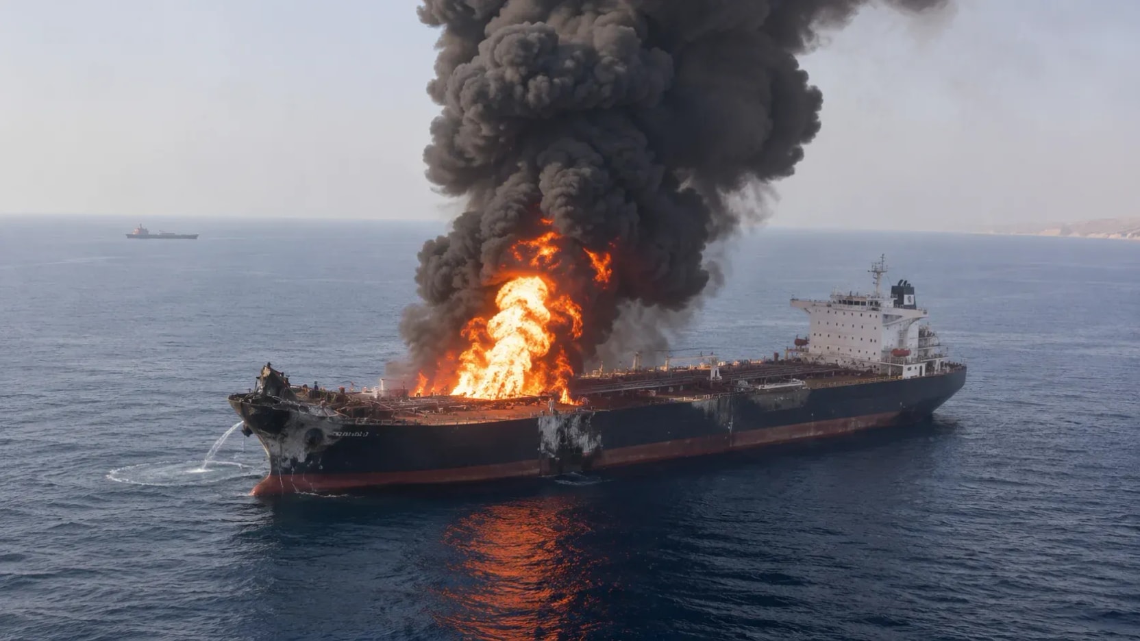 Explosión de buque petrolero en el estrecho de Ormuz tras colisión con mina naval