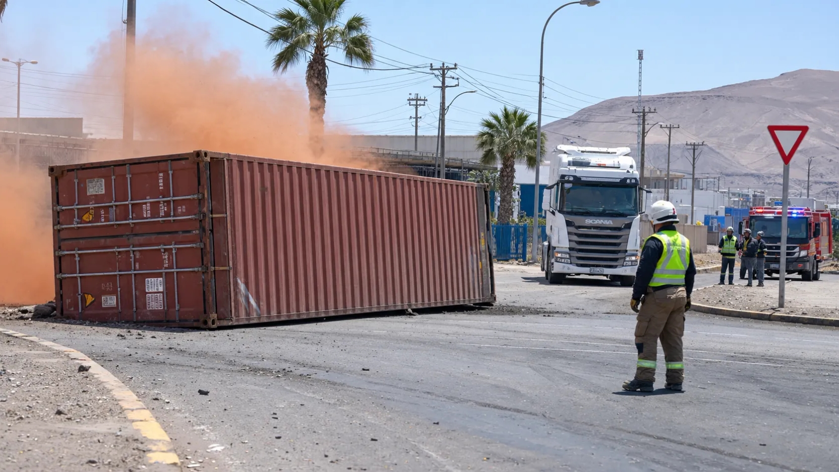 Volcamiento de contenedor con materiales peligrosos activa emergencia en Mejillones y reabre debate sobre transporte industrial
