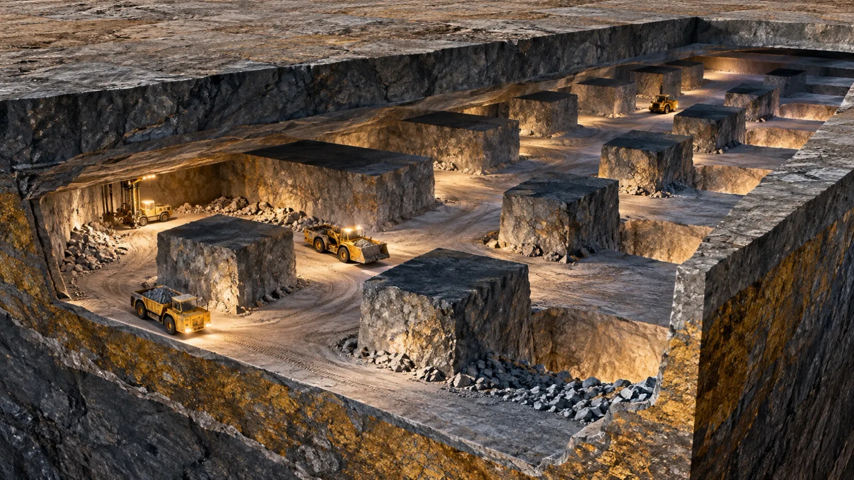 Room and Pillar en minería subterránea: diseño de cámaras y pilares, recuperación de mineral y estabilidad geomecánica