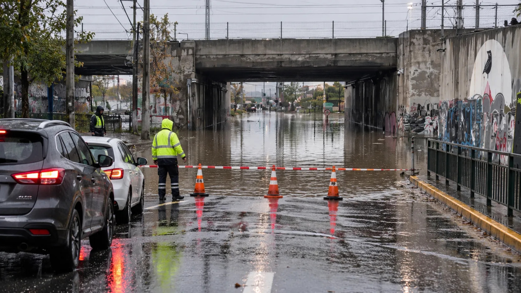 Intensas lluvias en Santiago provocan cierre de pasos bajo nivel, calles inundadas y problemas de tránsito en la Región Metropolitana