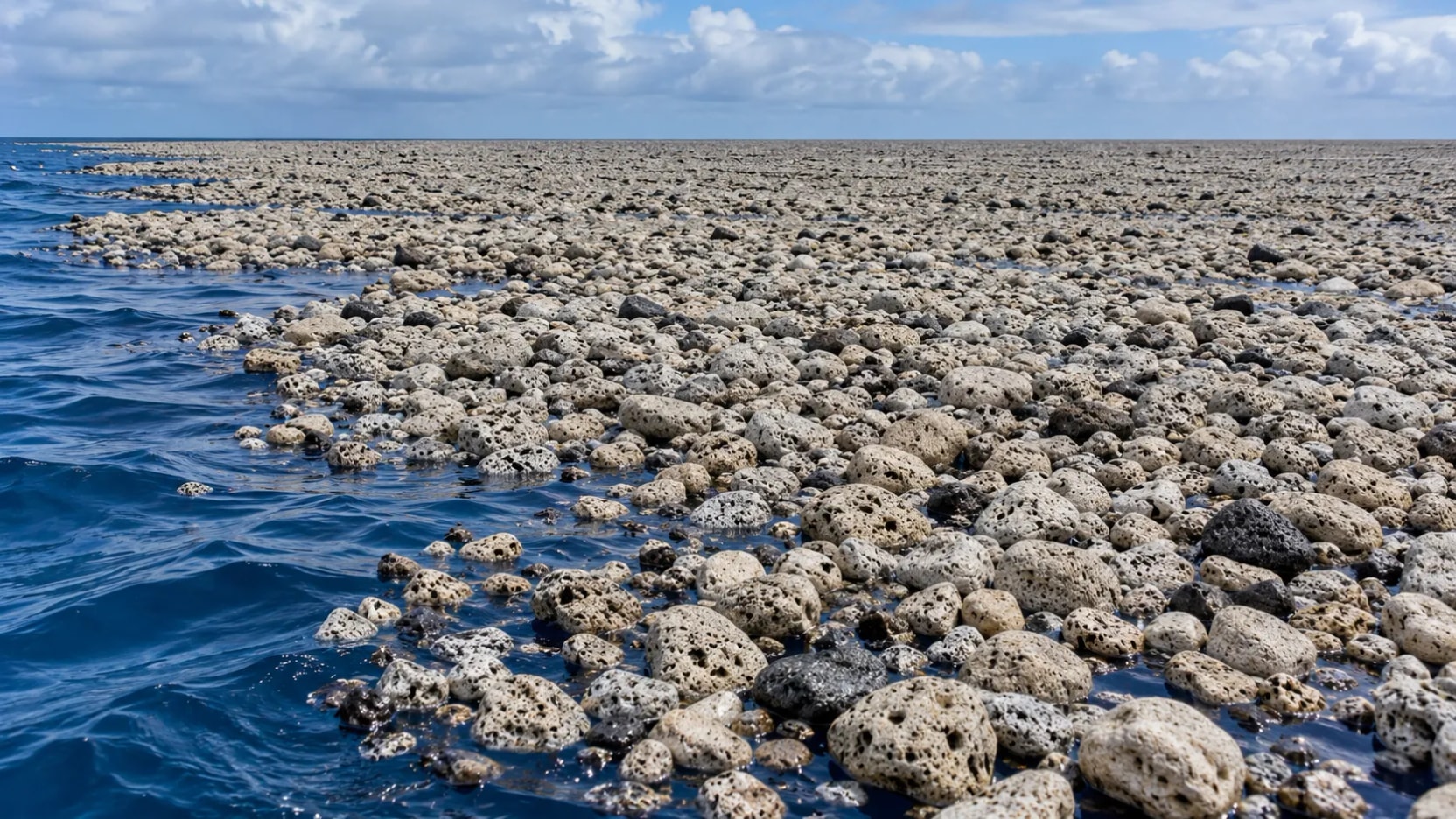 Una erupción dejó una alfombra de piedra en el mar: ¿qué decide hasta dónde llega?