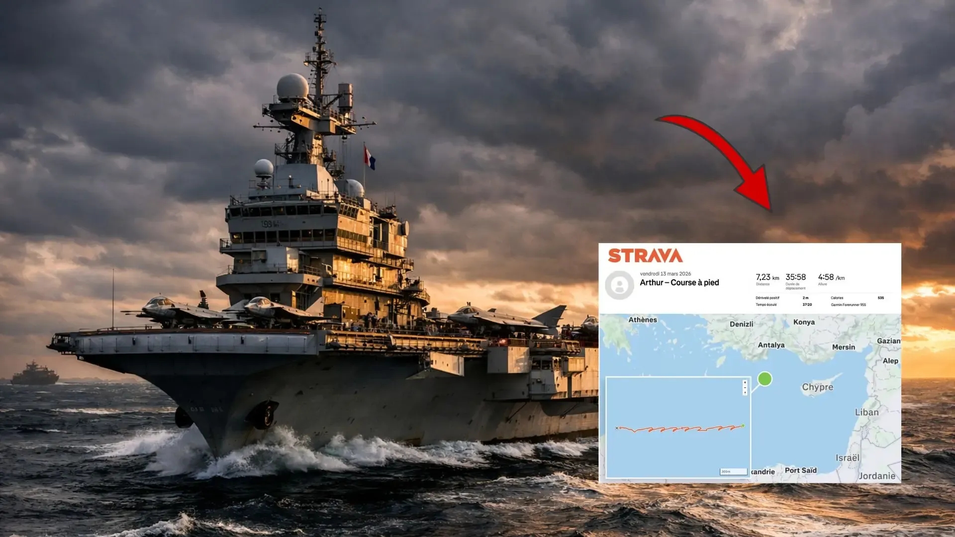 Marino revela ubicación del portaaviones francés Charles de Gaulle usando Strava