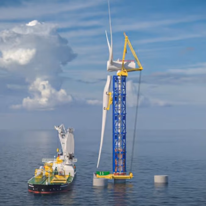 Una grúa autoensamblada promete reducir a la mitad el coste de la instalación de energía eólica marina