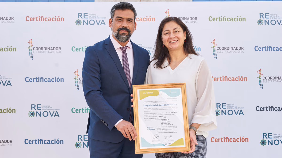 Collahuasi recibe certificado por contar con energía 100% renovable en sus operaciones