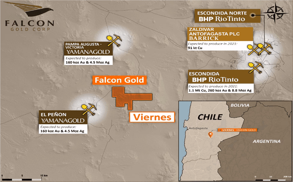 Falcon Gold recibe la aprobación final de TSX.V el proyecto viernes adyacente al depósito de oro/plata El-Peñón de Yamana, ciudad de Antofagasta, Chile