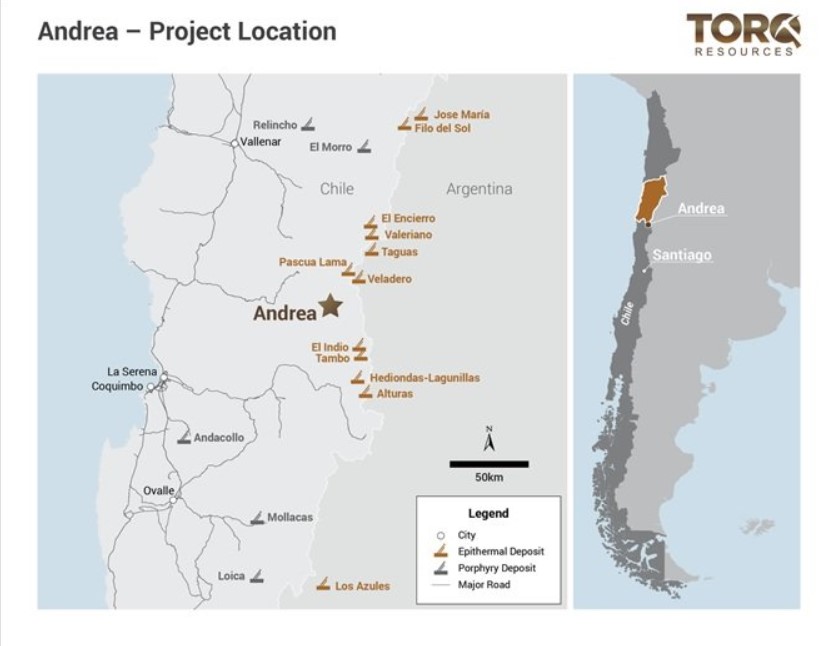 Opciones de Torq Resources Inc Proyecto de pórfido de cobre Andrea en Chile