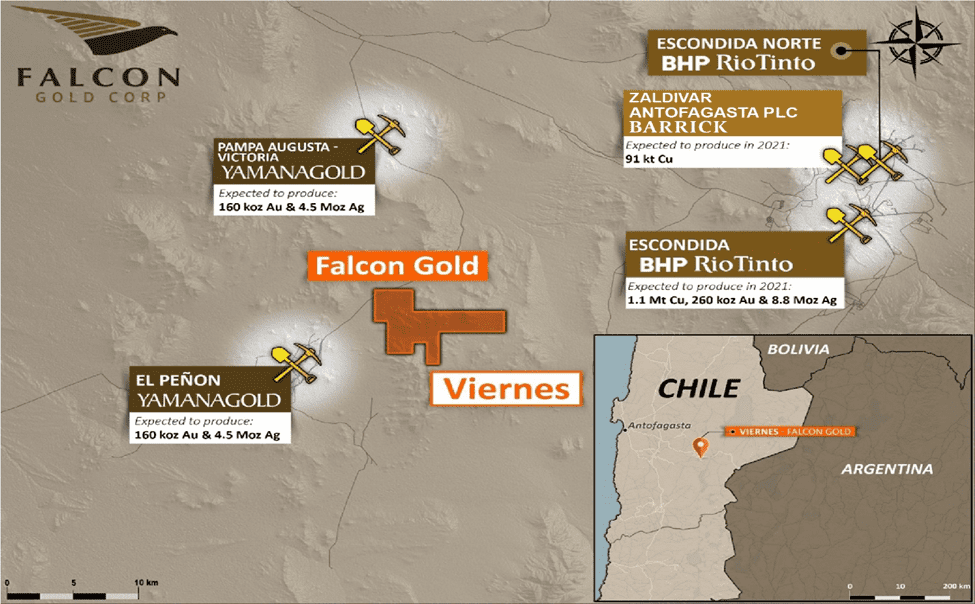 Falcon Gold recibe la aprobación final de TSX.V el proyecto viernes adyacente al depósito de oro/plata El-Peñón de Yamana, ciudad de Antofagasta, Chile
