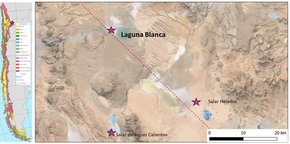 El muestreo de superficie de Monumental Minerals arroja 1160 ppm de litio y define un área de 9 km cuadrados de alto contenido de litio y cesio prospectivamente en el proyecto Laguna Blanca, Triángulo de litio, Chile