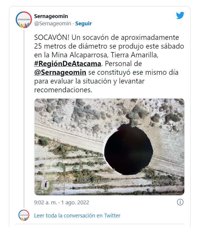 Chile investiga sumidero gigante en mina de cobre subterránea Lundin