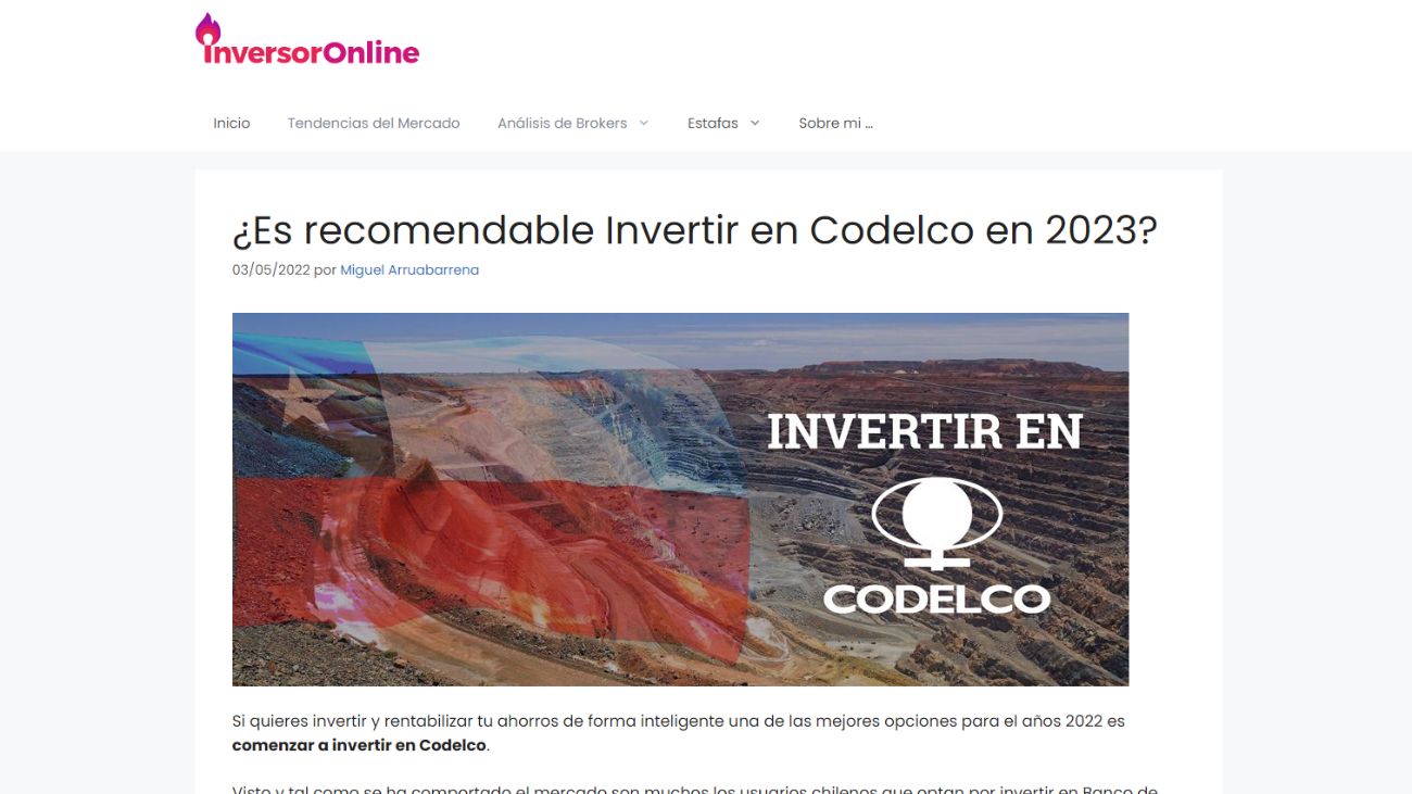Uso de la frase "Invertir en Codelco" engaña usuarios en la Web