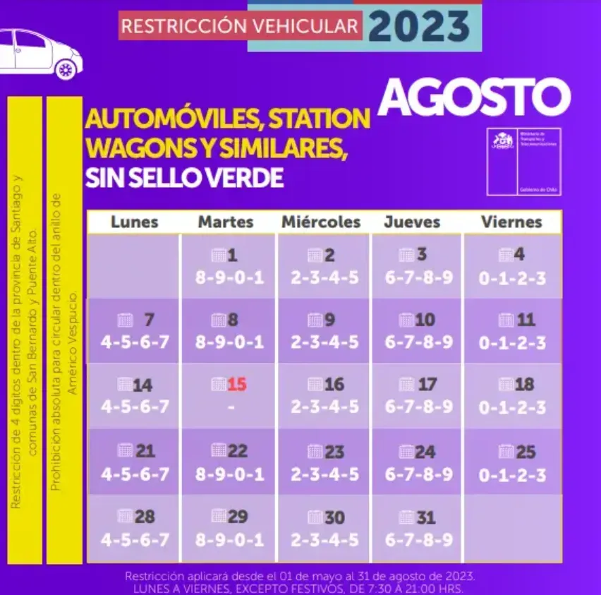 Restricción vehicular jueves 17 de agosto patentes terminadas en 8 y 9