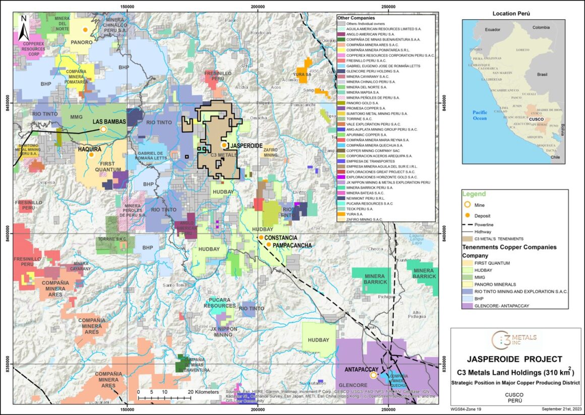 Perú: C3 Metals amplía el área de perforación permitida en un 74 % en el proyecto de cobre y oro Jasperoide Perú: C3 Metals amplía el área de perforación permitida en un 74 % en el proyecto de cobre y oro Jasperoide