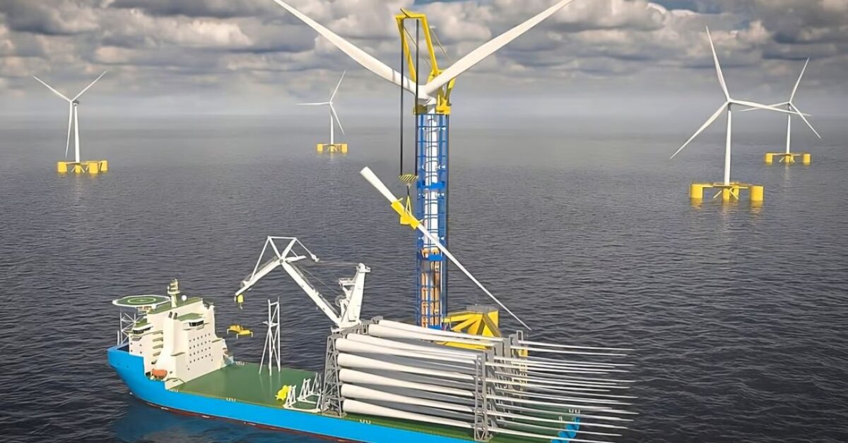 Una grúa autoensamblada promete reducir a la mitad el coste de la instalación de energía eólica marina