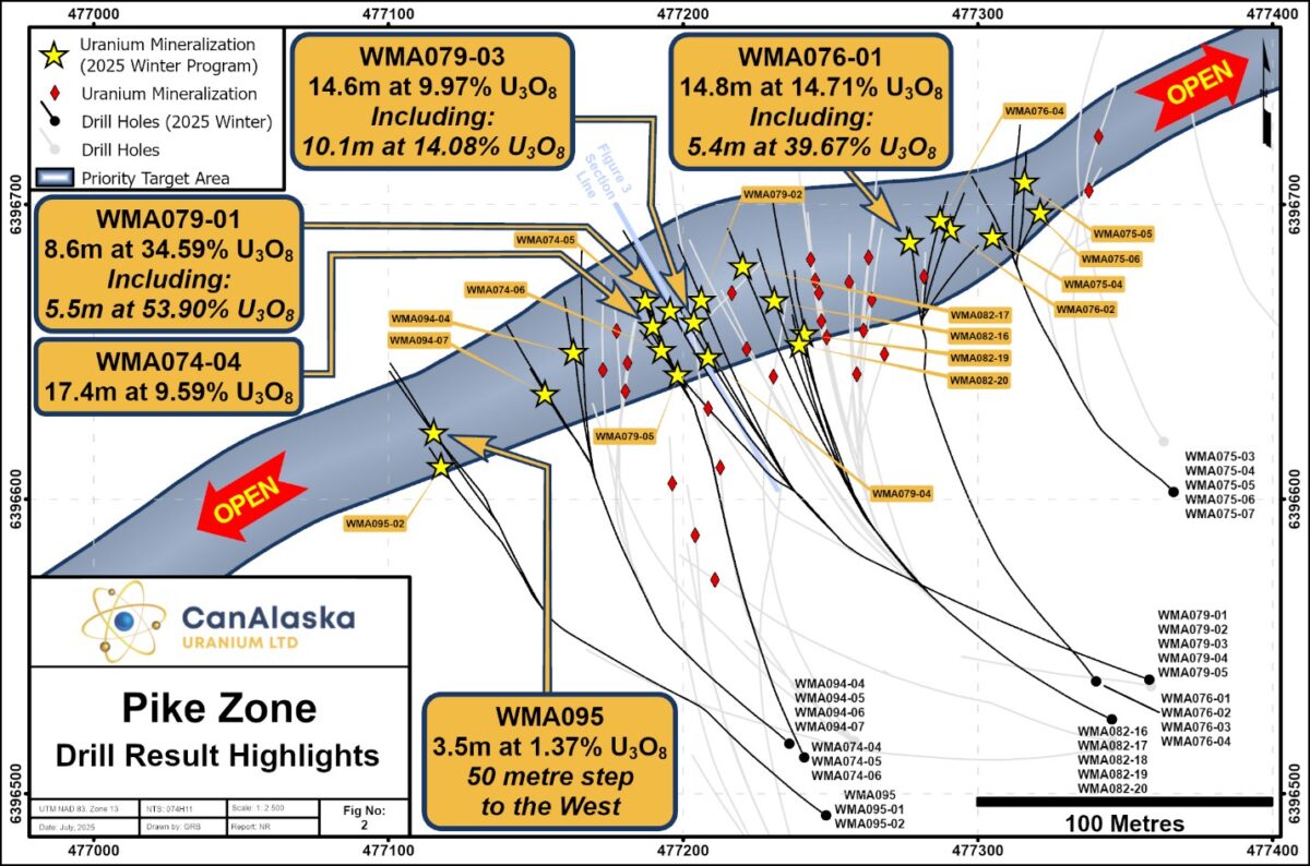 Alaska: Los ensayos geoquímicos devuelven grados de uranio de hasta 85,4% de U3O8 en la zona de lucios de CanAlaska