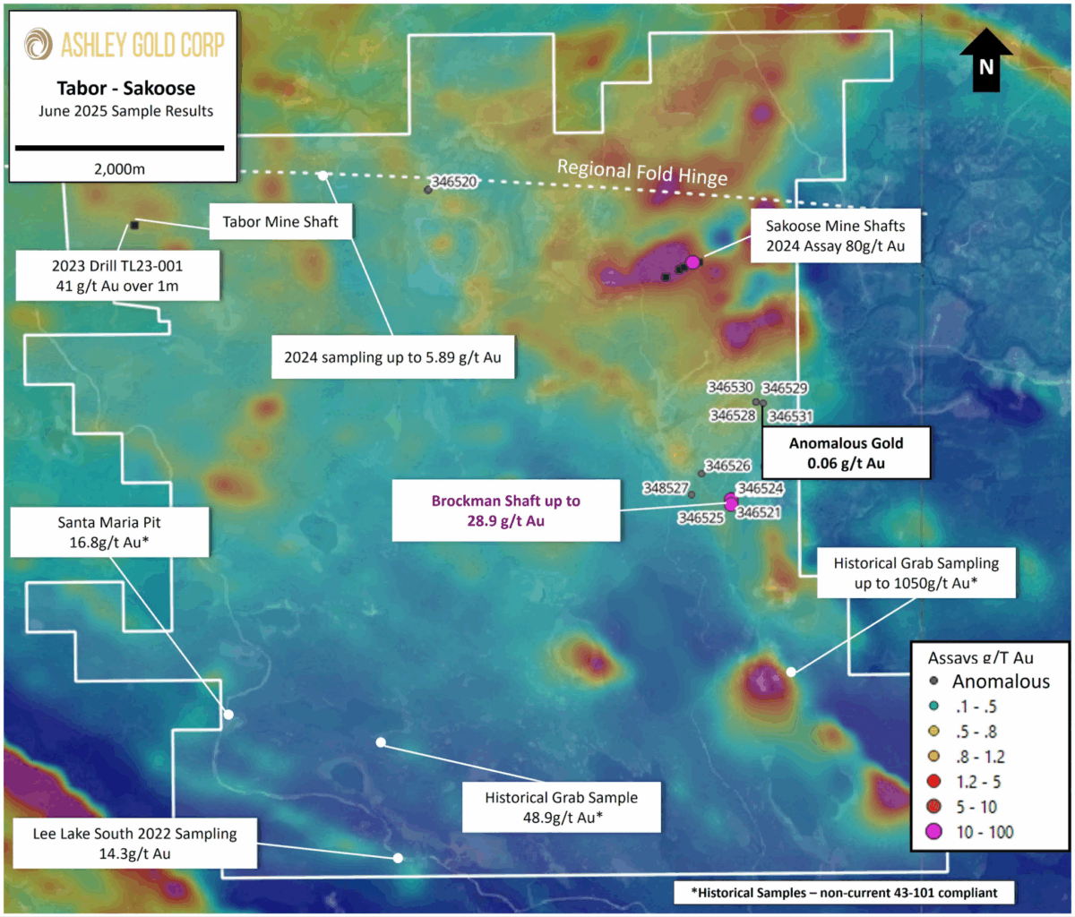 La reciente adquisición del 100% de Ashley Gold devuelve valores de alta ley, muestras de hasta 28,9 g/t Au en Brockman