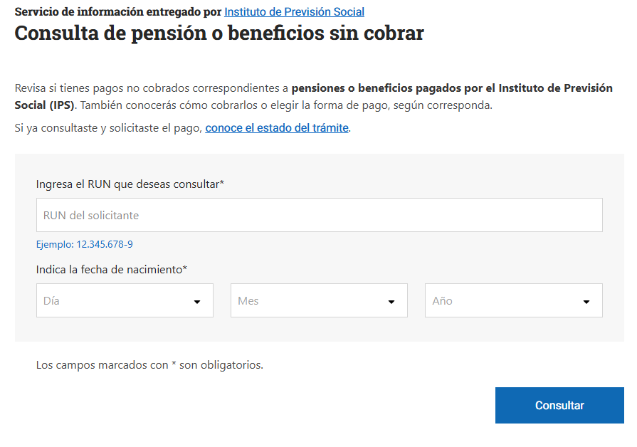 Consulta de pensión o beneficios sin cobrar