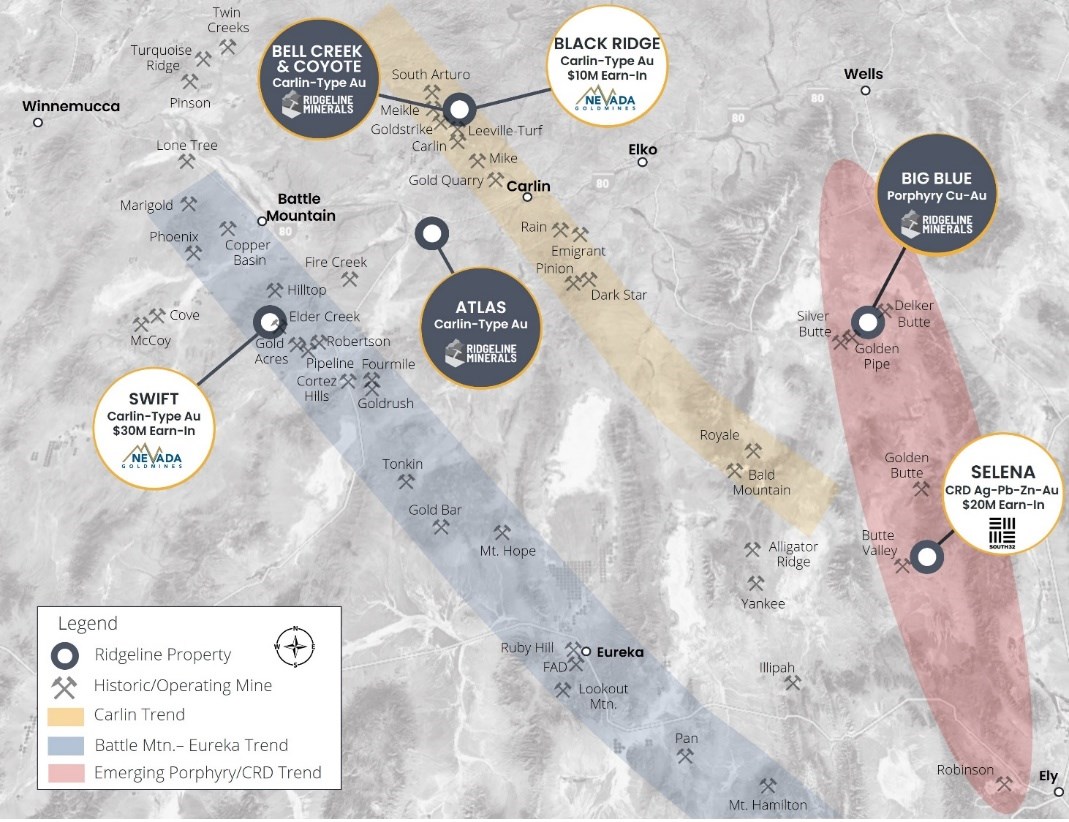 Ridgeline Minerals intercepta hasta 1.8 g/t de óxido de oro en el programa de perforación inaugural en el Proyecto Atlas, Nevada