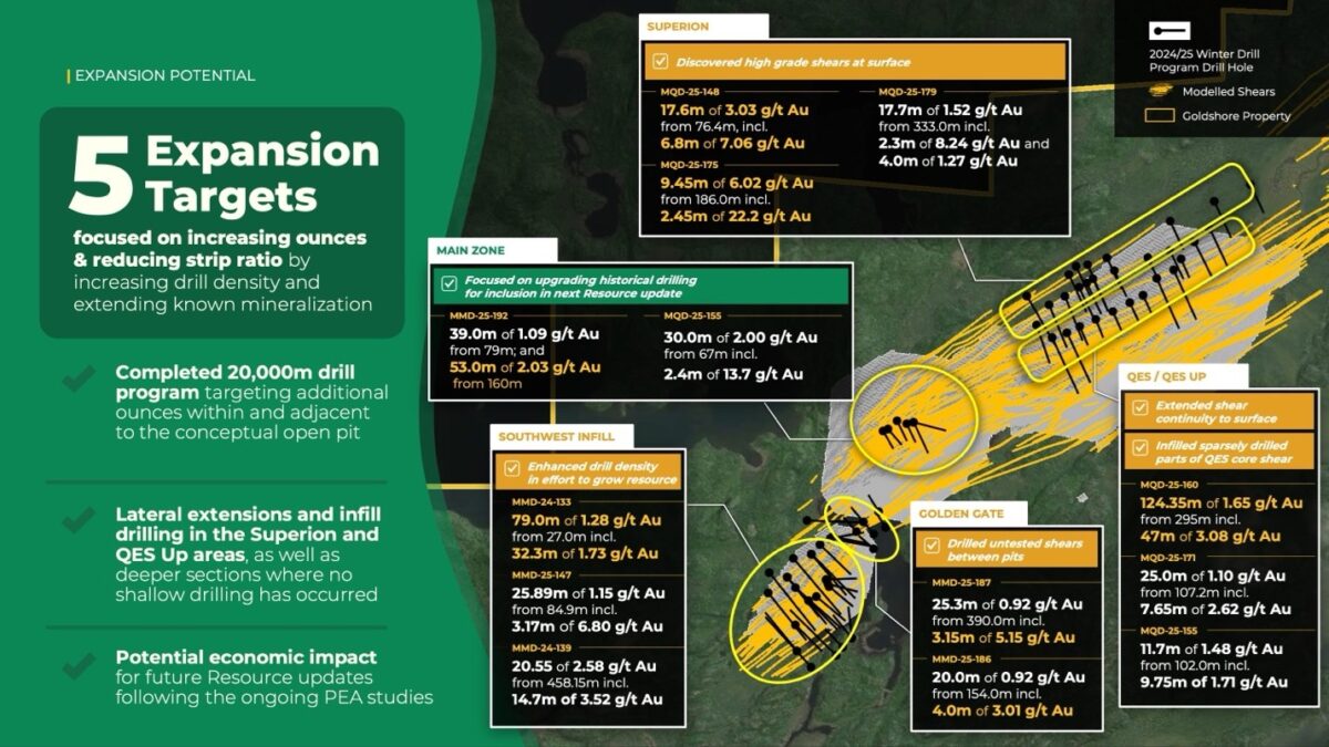 Goldshore Resources intercepta 53 m de 2,03 g/t Au desde 160 m en la Zona Principal