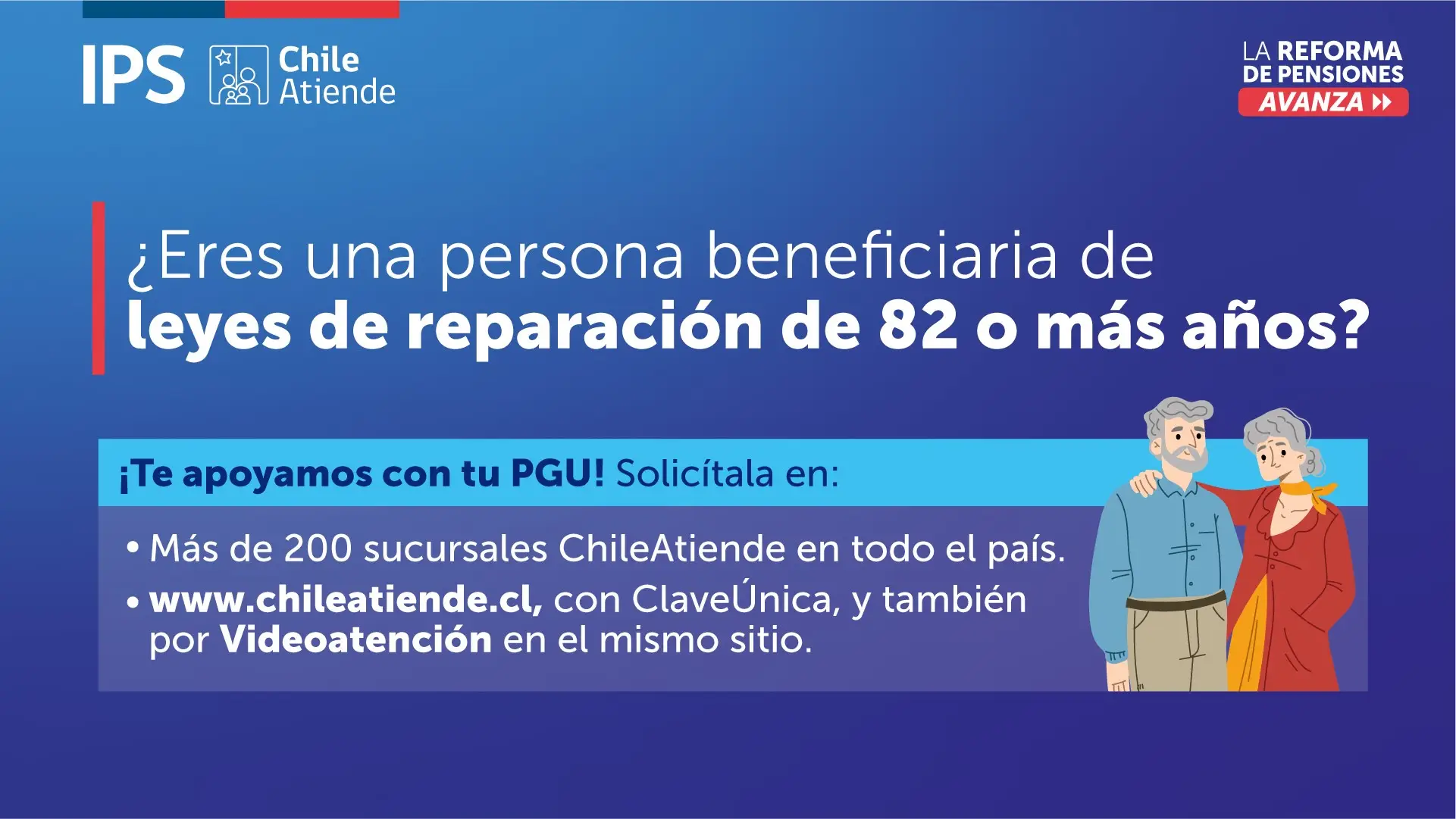 ¿Eres una persona beneficiaria de leyes de reparación de 82 o más años?¡Te apoyamos con tu PGU!