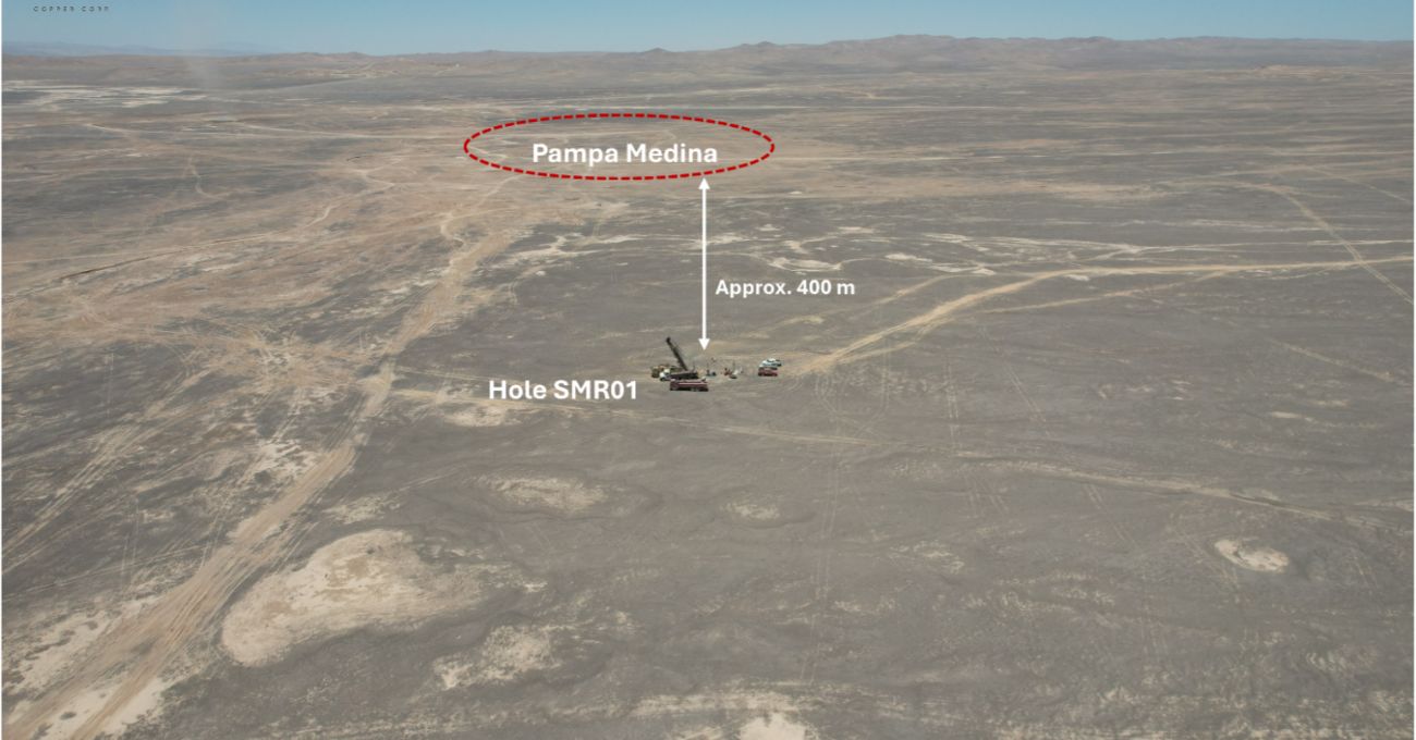 Marimaca Copper: Mineralización de sedimentos de alta ley extendida en la Medina de la Pampa – 300m de salida occidental SMRD-16 intercepta 10m de 4.2% Cu dentro de 70m de 1.0% Cu
