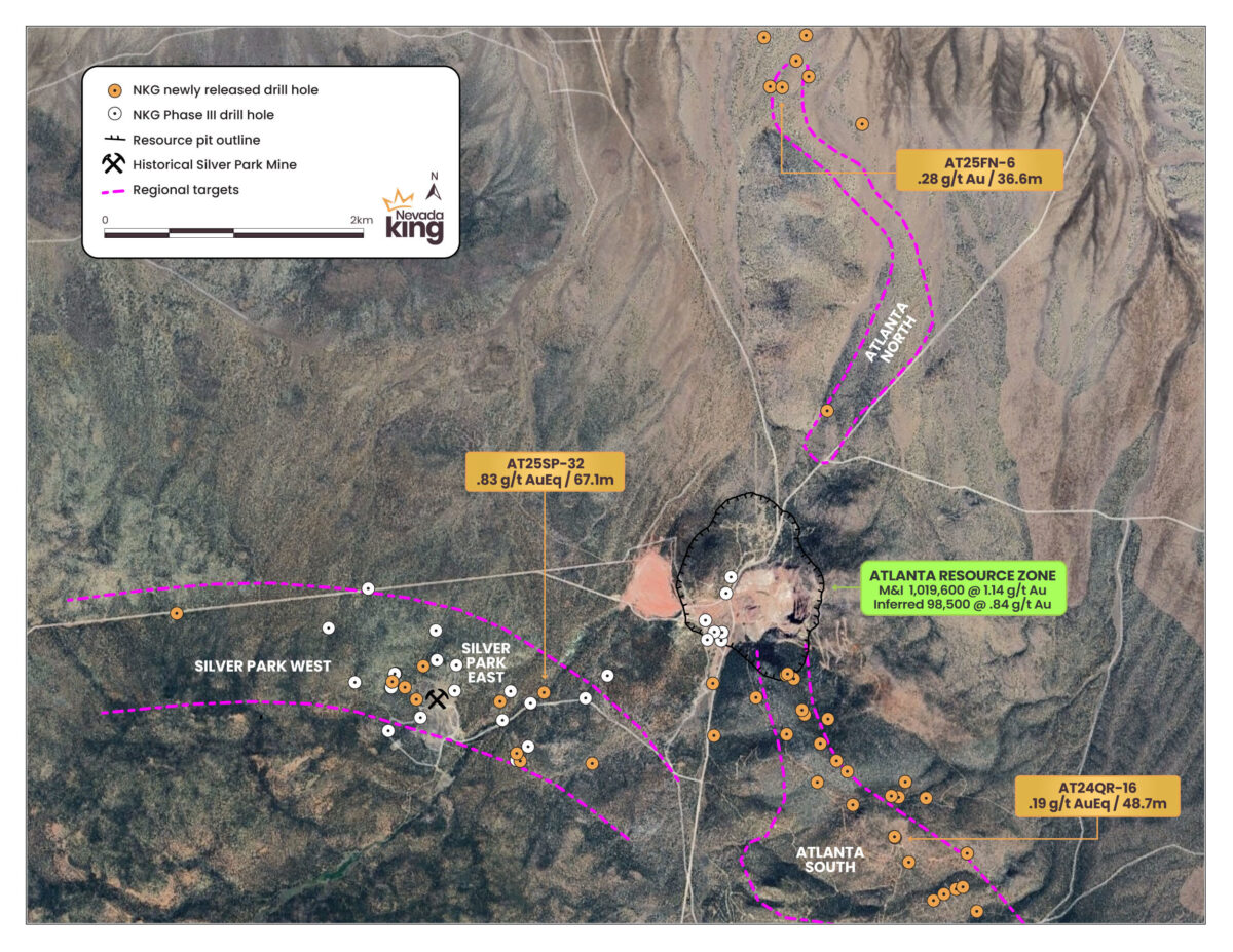 Nevada King Gold intercepta 0.83 g/t AuEq en 67 metros con 260m de paso en Silver Park; Mineralización ahora identificada en las 3 áreas de exploración regional primaria