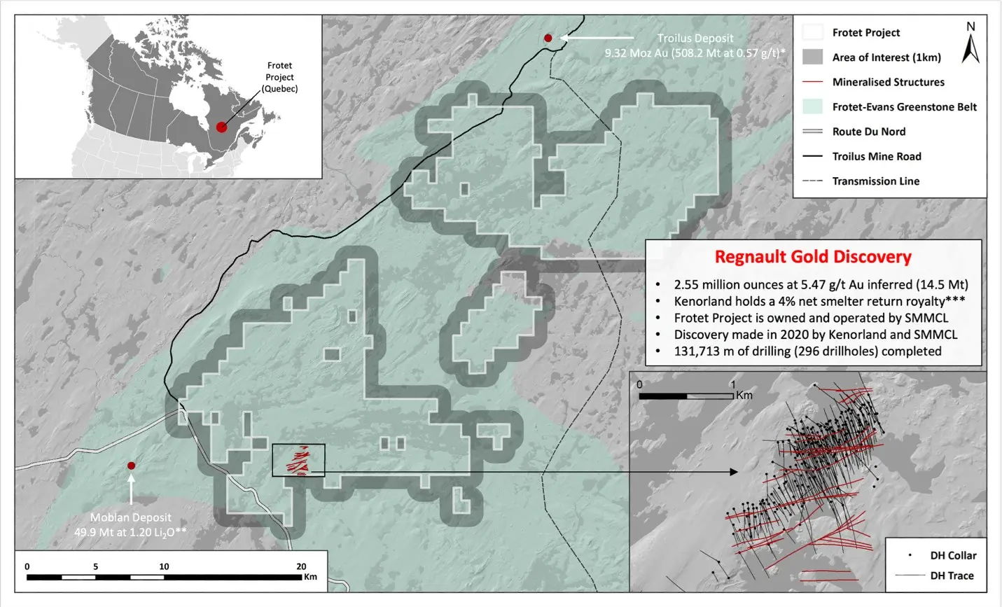 Kenorland Minerals informa de un recurso inferido inicial de 14,5 Mt a 5,47 g/t UA para 2,55 millones de onzas en el Proyecto Frotet, Quebec Kenorland Minerals informa de un recurso inferido inicial de 14,5 Mt a 5,47 g/t UA para 2,55 millones de onzas en el Proyecto Frotet, Quebec