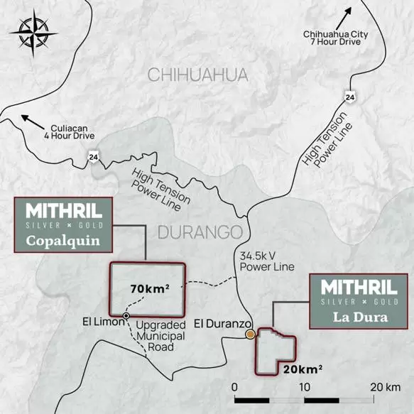 Mithril adquirirá la propiedad de oro y plata La Dura adyacente a su propiedad insignia Copalquin, estado de Durango, México