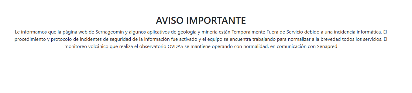 Sernageomin sufre ciberataque y mantiene sus plataformas digitales fuera de servicio Sernageomin sufre ciberataque y mantiene sus plataformas digitales fuera de servicio