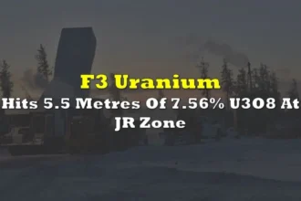 F3 Uranium Corp. – Impacta 2,5 m de U3O8 al 10,2% dentro del 3,4% sobre 8,5 m en la zona JR