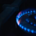 a close up of a blue flame on a stove